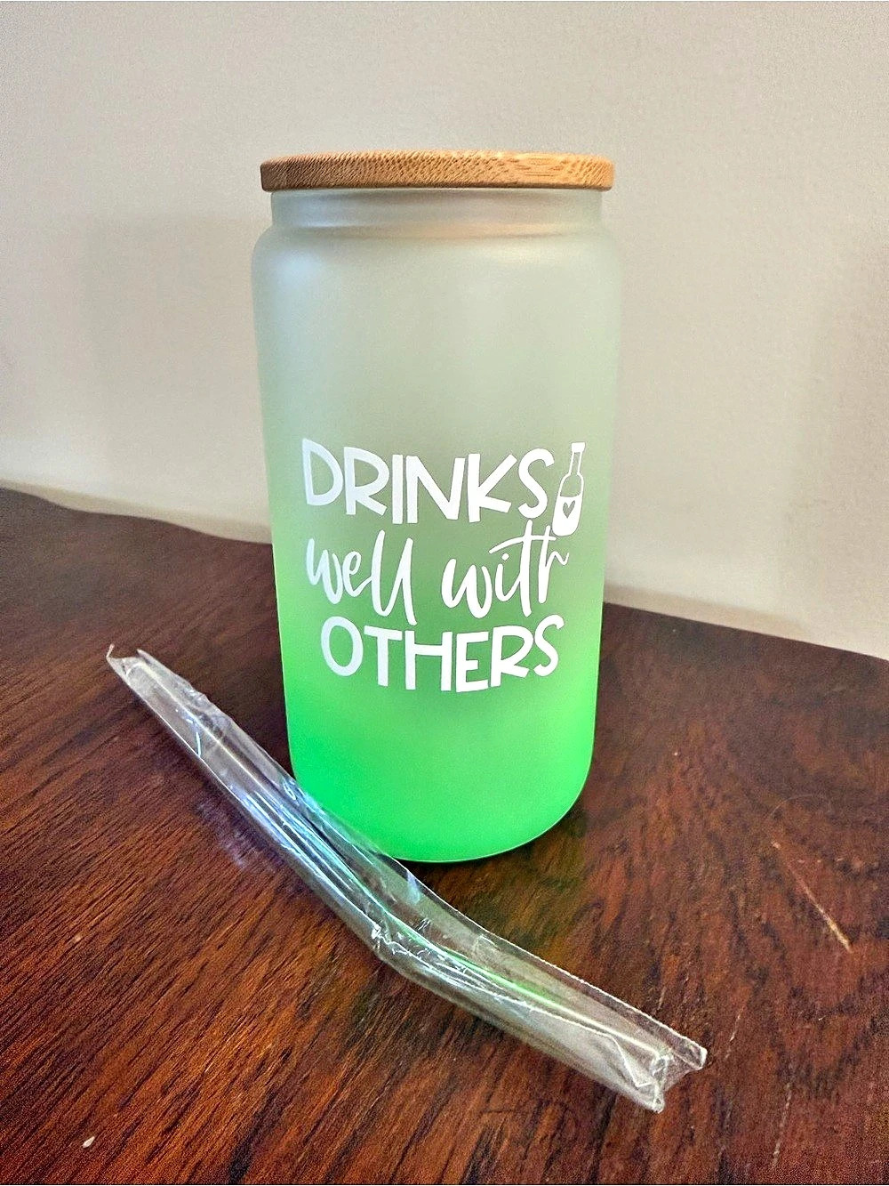 Green & White Ombre Drinks Well With Others drinking glass - brand new